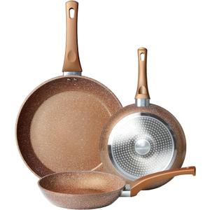 Nonstick Frying Pan Set, Set of 3 Non Stick Frying Pans, Gold Granite Induction Cookware, 8inch&9.5inch&11inch Skillet Omelette Egg Frying Pan Set, kitchen Cooking Pan Set, PFOA&PFAS Free (Gold-8Inch+9.5Inch+11Inch)