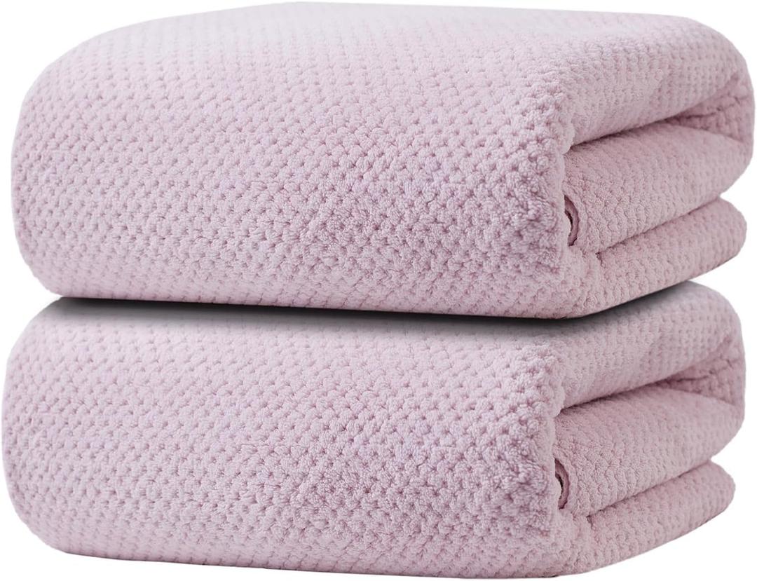 2-Pack Microfiber Bath Towels (27x54 Inches) - Ultra Soft & Quick Dry, 3X Absorbency, Lightweight for Gym, Yoga, Travel & Spa - Perfect for Home, Fitness & Post-Workout,(Purple)