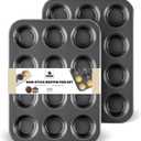 HONGBAKE Muffin Pan for Baking, Nonstick Cupcake Tin 12 Cup, 2 Pack Cup Cake Tray, Premium Cheesecake Pans, Dishwasher Safe - Dark Grey