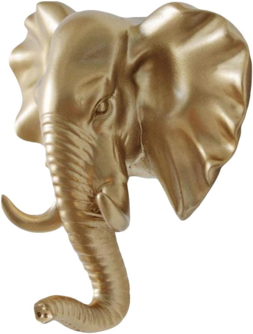 WJXFHTD Animal Hooks for Wall, Gold Elephant Head Long Goat Head and Rhinoceros Coat Hook Wall Mount Resin Decorative Hook Decorative Towel Gold Hooks Goats (Elephants)