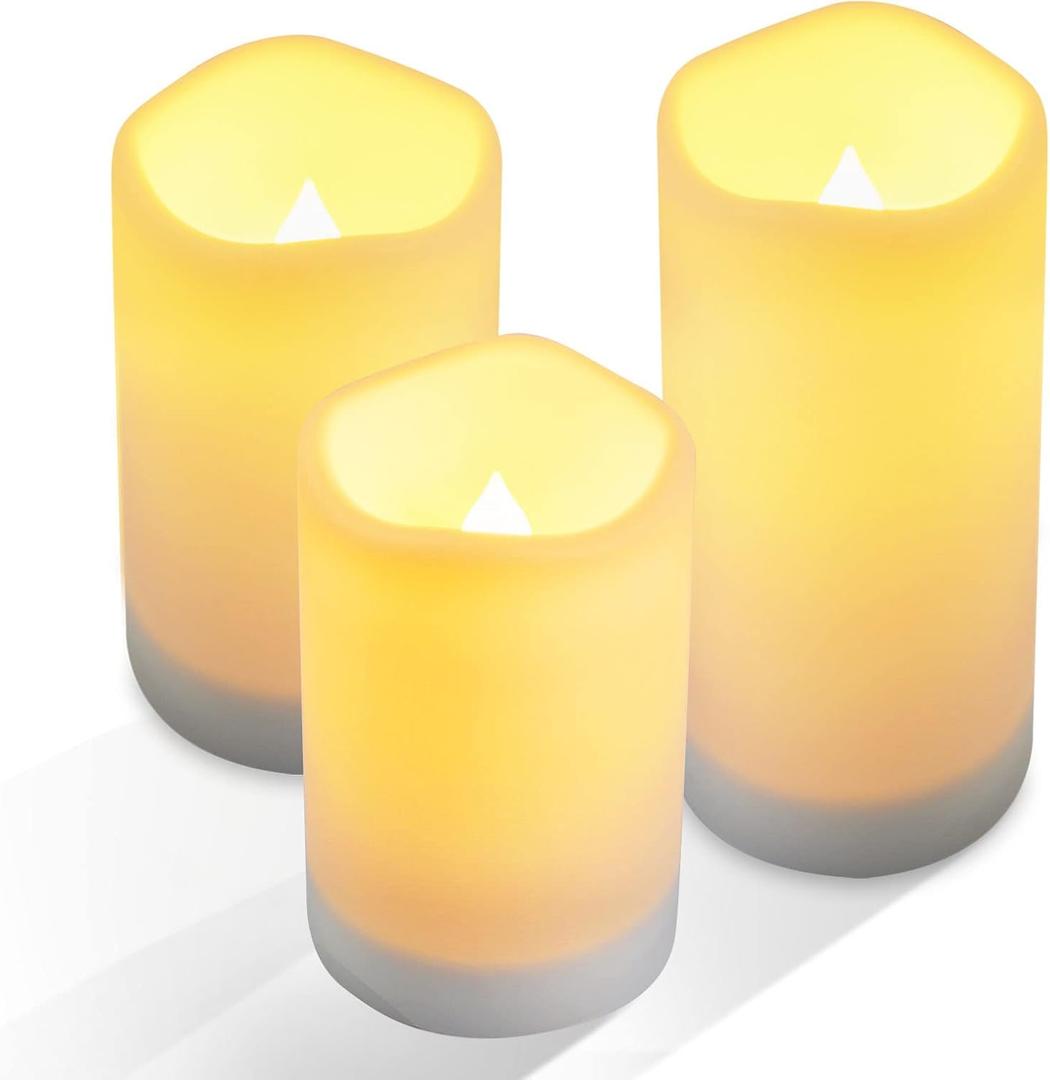 NURADA Large Outdoor Solar Powered Candles - Flameless Pillar Waterproof Rechargeable Candle Set, White Resin, LED Light,Rechargeable Solar Battery Included, for Patio Decor, 3.25"x4"5" 6"