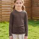 Girls Long Sleeve Shirts Cute Crew Neck Tshirts Kids Fall Back to School Tops Soft Clothes Size 10-12 (Brown)