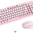 Wireless Keyboard and Mouse Combo, 2.4GHz USB Receiver, Plug and Play, Retro Full Size Typewriter Keyboard and Wireless Mouse for Computer, Laptop, Windows, Mac, and PC (Pink)