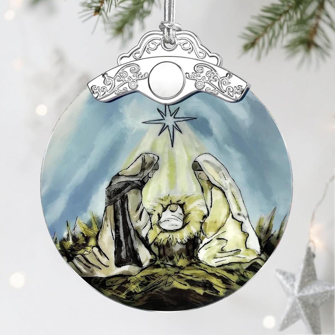 Stained Glass Nativity Ornament, Religious Christmas Ornaments, Christmas Decorations for Tree, Holiday Ornament, Christian Gifts, Religious Gifts, Gift Ideas & Xmas Gift, Pack Of 5
