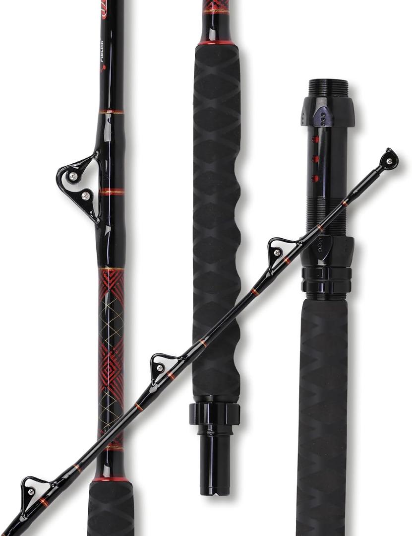 Fiblink Bent Butt Trolling Rod 2-Piece Saltwater Offshore Fishing Rod Big Game Roller Rod Conventional Boat Pole, 6'6" / 80-120lb / Straight