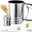 Flour Sifter, 3 Cup Stainless Steel, Great Double-layer Baking Sifters for Baking, Flour Strainer with Powdered Sugar Shaker Duster(Sliver,Size:3 Cup)