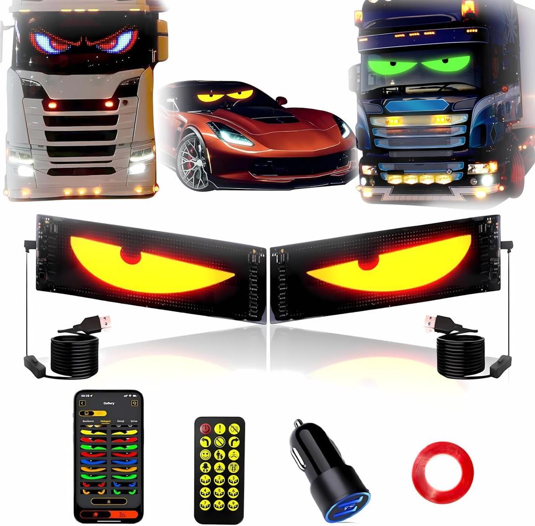 2PCS Devil Eyes Light for Windshield Programmable Led SignUSB Digital Lighting Display23.6 x 4.7inch Car Lights Led Eyes for Car Windshield Eyes Animated for Cars/Trucks/SUV