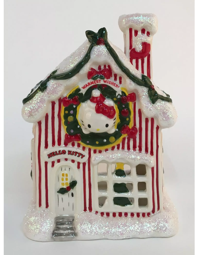 Hello Kitty Blue Sky Candy Cane Christmas House Tea Light Holder
