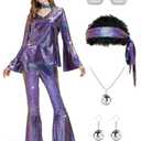 Lydoesy Women 70s Disco Costume 8 PCS Disco Outfit for Halloween Cosplay Party, Large