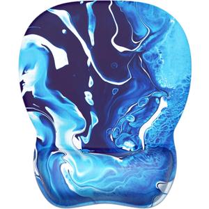 MROCO Ergonomic Mouse Pad with Gel Wrist Rest, Smooth Wrist Support Surface, Non-Slip PU Base for Pain Relief, Comfortable Mousepad for Computer, Laptop, Office & Home, 9.4 x 8.1 in, Blue Waves