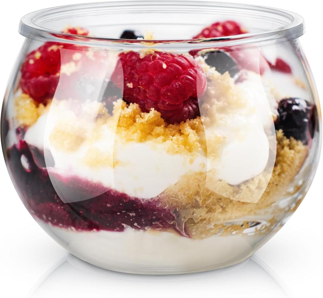 50 Pcs 3 oz Sphere Plastic Dessert Cups for Party Small Clear Parfait Appetizer Cups Mini Round Dessert Bowl Disposable Ice Cream Salad Fish Bowl for Serving Wedding Event Birthday Party Cake