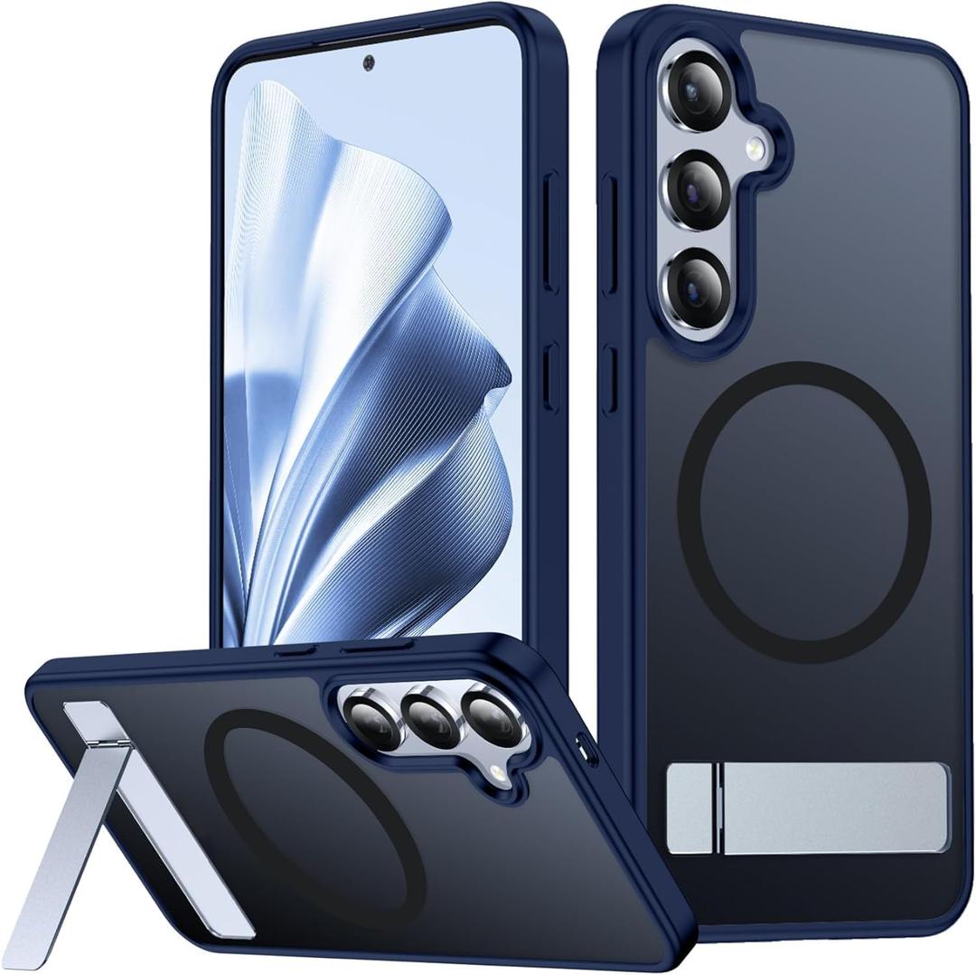 SPIDERCASE Magnetic for Samsung Galaxy S25 Case, [3 Stand Ways][ Military Grade Drop Protection] with Invisible Stand Shockproof Slim Case, Blue
