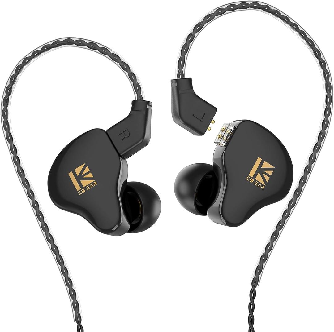 KBEAR KS1 Earphones in Ear Monitor Super Bass Wired Earbuds, Crystal Clear Sound IEM Headphones, High Resolution Noise Canceling Ear Monitors Headphone for Singers Musician Audifonos Auriculares (without Mic, Black)