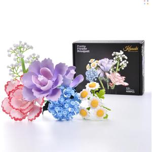 Morandi-Inspired Flowers Bouquet Set for Adults Women, Botanical Collection Flower Building Blocks for Home Decor, Artificial Flowers for Mothers Day Birthday Gifts, 408PCS (NO VASE)