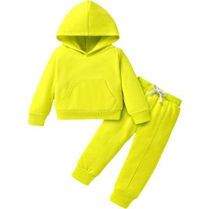 YOUNGER TREE Baby Clothes for Girls Boy Solid Color Hoodie and Sweatpants Outfit Toddler Sweatsuit (3-4 T, Fluorescent Yellow)