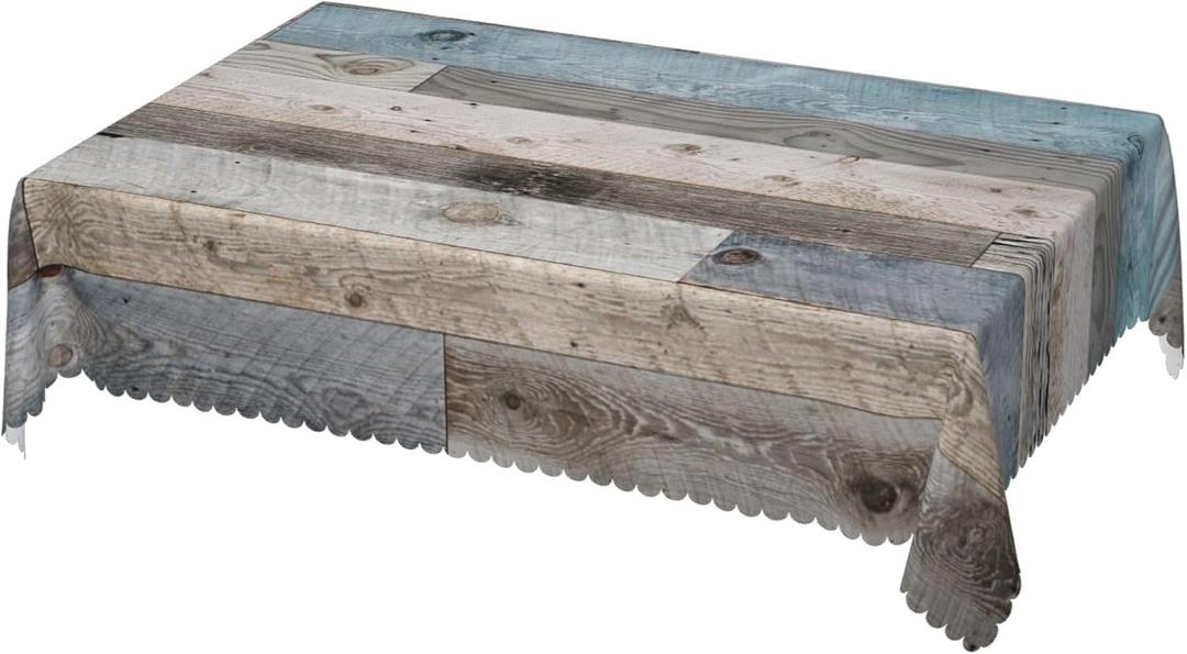 Teal Rustic Wood Texture Tablecloth 54x72 Inches, Vintage Farmhouse Style Table Cloth Decorations Waterproof Stain Resistant Wrinkle-Free for Kitchen Dining Indoor Outdoor Use (Rectangle/Oblong)