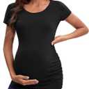 Liu & Qu Women's Maternity Classic Side Ruched T-Shirt Tops Mama Pregnancy Clothes (Black, S)