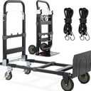 3-in-1 Folding Hand Trucks, 600Lbs Convertible Hand Truck Dolly, Heavy Duty Convertible Dolly with Retractable Handle and 4 Rubber Wheels, Collapsible Cart for Moving Office/Home/Warehous(Black)