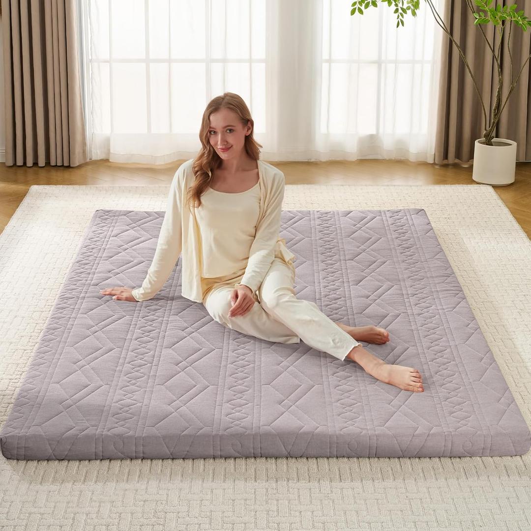 Mollydot Japanese Floor Mattress Futon Mattress Twin Size, 2.5" Thick Tatami Sleeping Mat, 100% Cotton Washable Cover, Foldable Roll Up Portable Floor Bed for Guest Room Dormitory, Grey