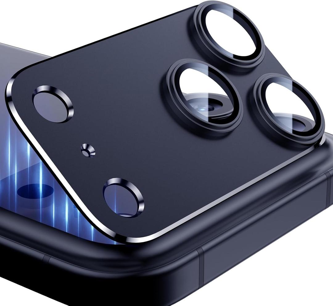 Esanik Upgrade 2 Pack for iPhone 17 Pro Camera Lens Protector, Aluminum Alloy Metal matte Case Tempered Glass Camera Screen Cover, Scratch Resistant Case Friendly (Blue)