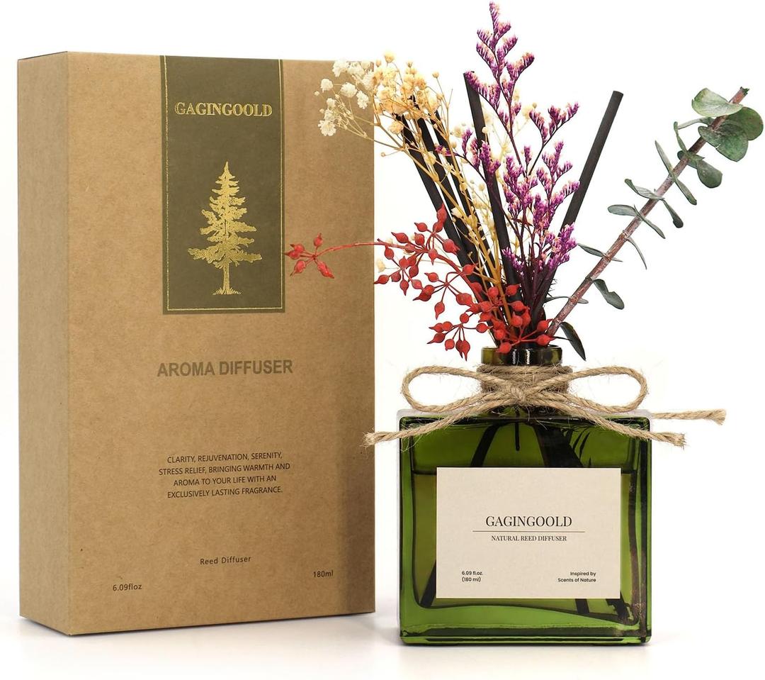 Reed Diffuser, 6.09 oz Sandalwood Scent Diffuser with Sticks & Dried Flowers, 120 Days Long Lasting Reed diffusers for Home, Elegant Fragrance for Bathroom Bedroom Office Decor, Air Fresh