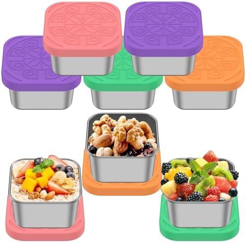 TKSDWBLTY 5Pcs Stainless Steel Sauce Containers with Lids, 2oz Small Salad Dressing Container To Go Leakproof Snack CondimenSilicone Lids Reusable Sauce Cups for Camping,Picnic Travel Meal Prep