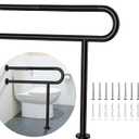 Toilet Support Rail 31.3X 31.5 Inch, Munzong Anti-Slip Black Handicap Grab Bar for Bathroom, Stainless Steel Knurled Safety handrails with Leg for Elderly Disabled Pregnant-1.25Tube