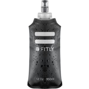 FITLY Soft Flask - Shrink As You Drink Soft Water Bottle for Hydration Pack - Folding Water Bottle Ideal for Running, Hiking, Cycling, Climbing & Rigorous Activity (12 Ounces, Black)