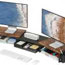 OPNICE Desk Organizers and Accessories, Dual Monitor Stand Riser with Drawer and 2 Pen Holders, Desk Shelf Wood Computer Racks for Office Workspace Organizers, Desktop Organization (Rustic Brown)