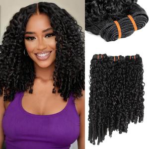 Burmese Curly Bundles Hair Pure Protein Fiber Close to Human Hair 20 22 24 Inch Synthetic Deep Curly Bundles with Spiral Ends Quick Weave Extensions 3Pcs For Women Nature 1b