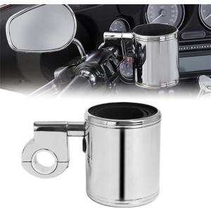 Motorcycle Cup Holder for Harley Davidson - Easy to Install Handlebar Drink Holder for Touring Street Glide Sportster Dyna Softail FLH/T FLHX Models (Chrome)