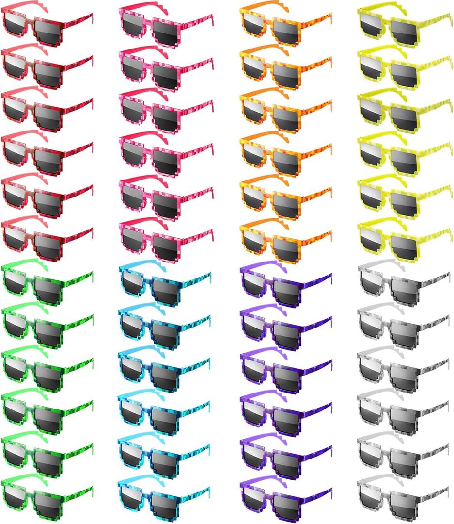 24/48 Pack Pixel Sunglasses Bulk, Gamer Robot Pixelated Mosaic Sunglasses Pixel Glasses Birthday Party Favors Supplies
