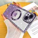 Fiyart Designed for iPhone 15 Case,Compatible with MagSafe Love Hearts Plating Soft Slim TPU Rectangular Magnetic Glitter Shockproof Phone Bumper for Women Girls 6.1"-Purple