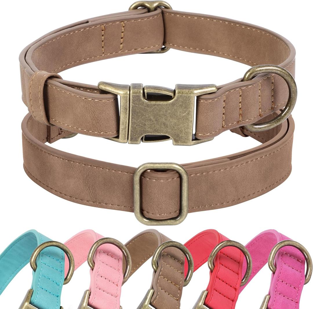Soft Leather Dog Collar for Small Medium Large Dogs, Heavy Duty Dog Collar Leather with Quick Release Metal Buckle, Durable & Adjustable for Small Dogs Walking (Brown, S) (S:Neck 10-14, Width 5/8)