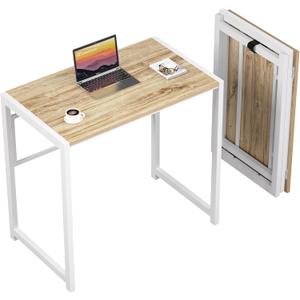 GreenForest Folding Desk No-Assembly, 31.5 in Small Desk for Small Spaces, Computer Desk for Home Office, Space Saving Foldable Table, Study Writing Desk, Oak White