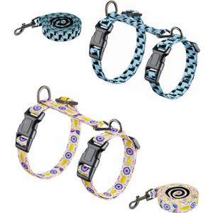 Halypet 2-Pack Cat Harness and Leash Set, Escape Proof 3-in-1 Adjustable Harness for Cats, Soft Lightweight, Easy On & Control for Walking, Travel & Outdoor Use, Small (White & Blue, M)