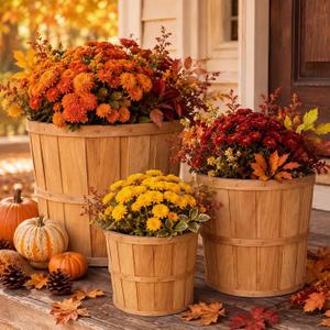 Domensi 3 Pcs Fall Porch Decor Wood Planters Woven Striped Flower Pot