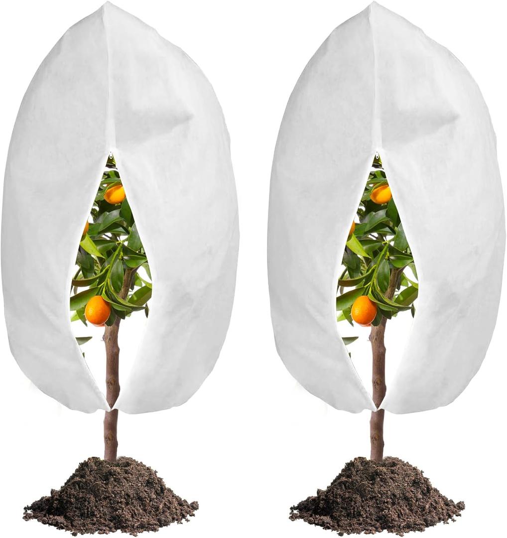NAMOTEK 2 Pack Plant Covers Freeze Protection Tree Covers for Winter with Zipper Drawstring(White 47" X 39")