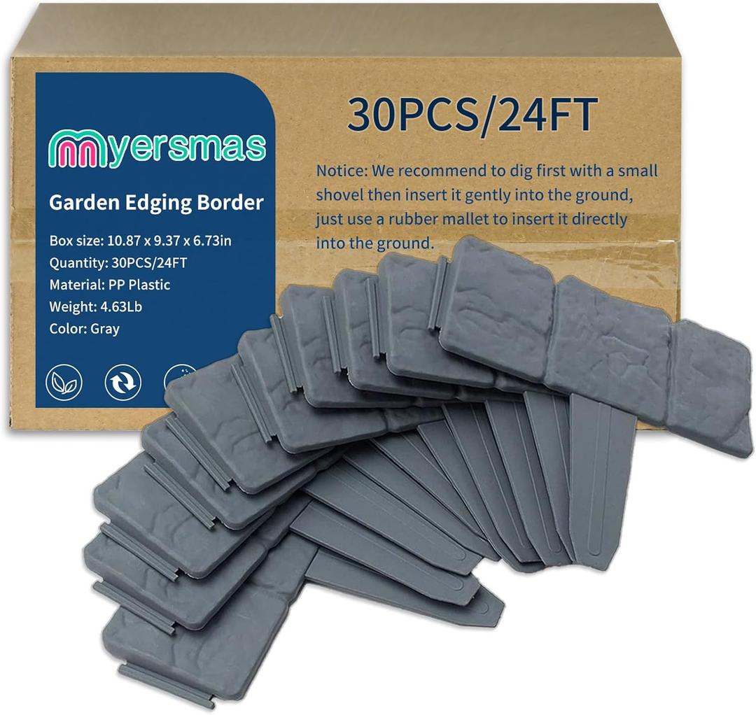 Garden Edging Border, 24ft Landscaping Border Edging for Flower Bed Edging Borders, Garden Landscape Edging Borders for Flower Bed, Garden Borders and Edging for Landscaping (Gray, 30 PCS)