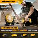 HEINPRO Battery Powered Fan Compatible with Dewalt 20V Max Battery with AC Adapter (No Battery) Up to 650CFM, Variable Speed, Low Noise 30dB, Portable Cordless Fan for Camping, Jobsite