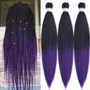 1b Purple Pre Stretched Braiding Hair Purple Ombre Braiding Hair Pre Stretched Synthetic Hair Extensions for Braiding Box Braids Yaki Knotless Hypoallergenic Prestretched Braiding Hair 26 inch