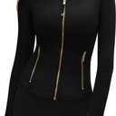 SUUKSESS Women Golden Full Zip Up Workout Cropped Jackets Lightweight Athletic Yoga Tops, M