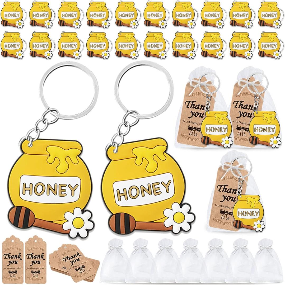 CiciBear 60 Pack Bee Party Decorations - 20 Honeypot Keychains, Tags & Gift Bags for Baby Showers, Kids Birthdays & Queen Bee Parties