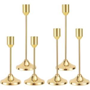 5pcs Candle Stick Holders, Tall Metal Durable Pillar Decorative Taper Candle Stick Stand Set Decor Suitable for Table Centerpiece Wedding Housewarming Present (Gold)