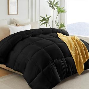 L LOVSOUL Down Alternative Queen Comforter Duvet Insert,All Season Duvet Insert with Corner Tabs,Black Comforter Queen Size 90x90Inches