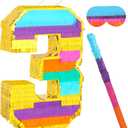 Rainbow Number 3 Pinata for 3rd Birthday Party Decorations, Fiesta, Centerpieces, Kids Anniversary, Celebrations, Birthday Party Supplies (16.1 x 10.6 x 3 Inches)