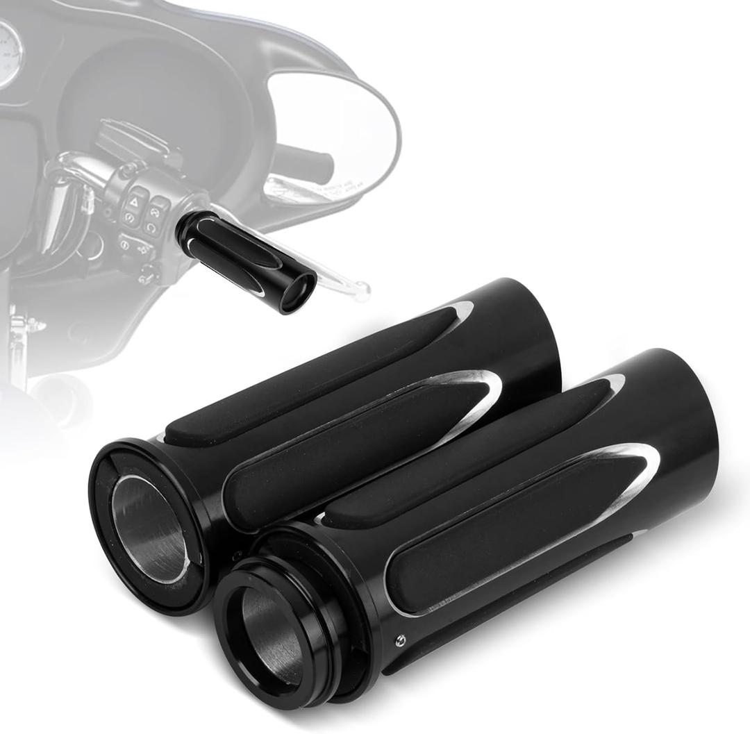 PSLER Electronic Throttle Control 25mm 1" Inch Motorcycle Grips Soft Touch Handlebar Grips for Touring Street Glide Electra Glide Road Glide Trike Models Road King Softail Dyna FXDLS (White black)