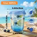 12oz Disposable Stemless Glasses With Strawless Sip Lids,PET Disposable Drinking Cups,Clear Plastic Wine Glasses for Parties Birthday,Wedding,Meeting,Christmas Party Supplies. (100, Blue)