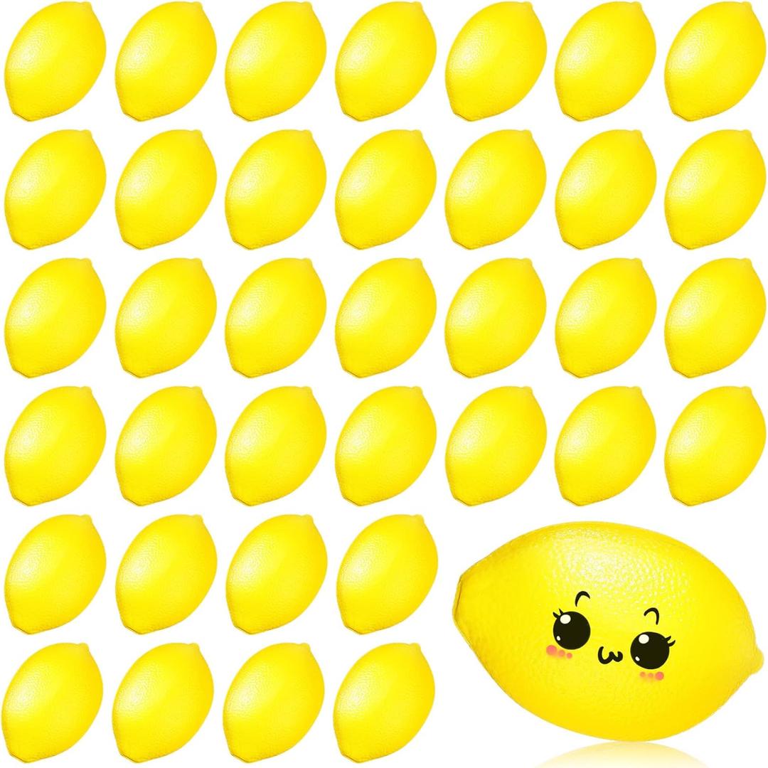 36 Pcs Lemon Toys Lemon Relieve Stress Ball Party Favors Pu Foam Quick Rising Fruit Stress Relieve Toys for School Home Small Party Bag Fillers