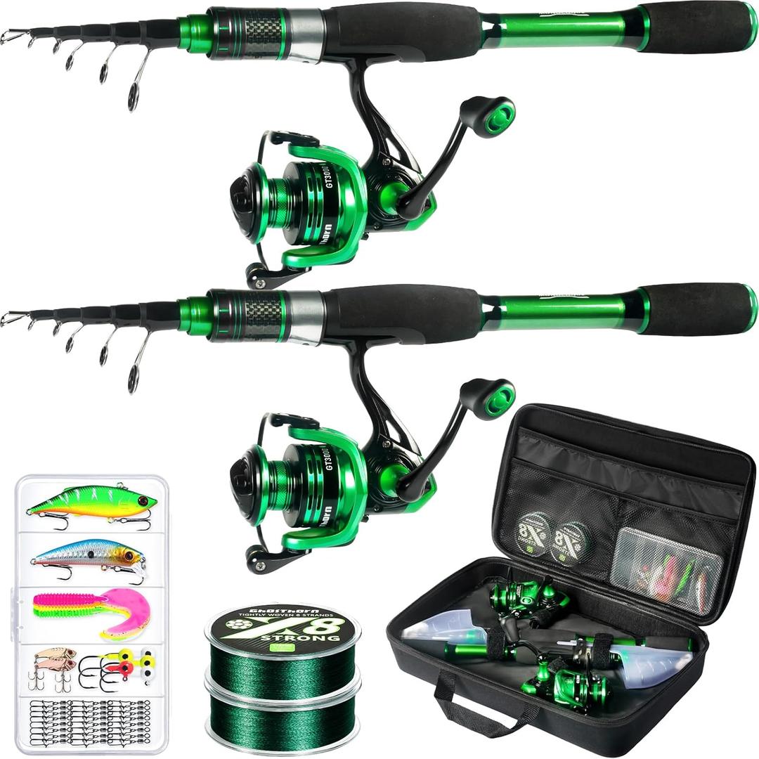 Ghosthorn Fishing Rod and Reel Combo Graphite Telescoping Fishing Pole Portable Travel Kit with Carrier Bag for Freshwater Saltwater (6 ft)